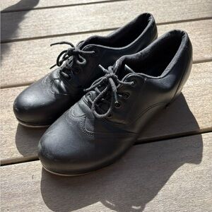 Women's Black Lace-Up Low Heel Dance Shoes